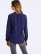 Women's navy viscose crêpe ruffle collar blouse-3