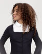 Chemise noire trompe-l'oeil plastron blanc fille-2