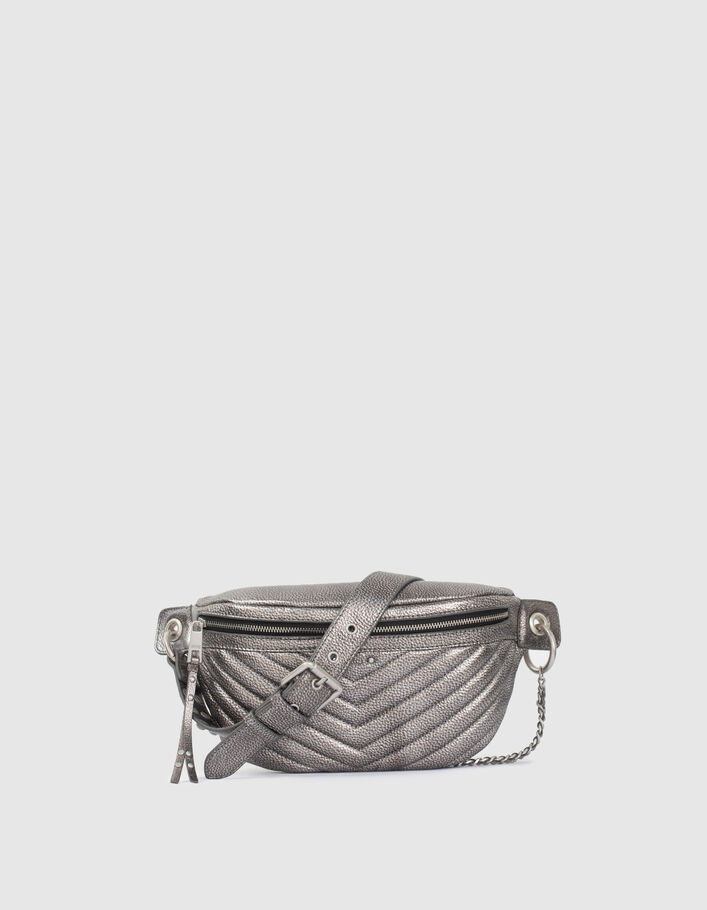 Mini Sac IKKS Matelassé - Imitation Fourrure Et Cuir Synthétique Bleu Marine - Neuf Sans étiquettes