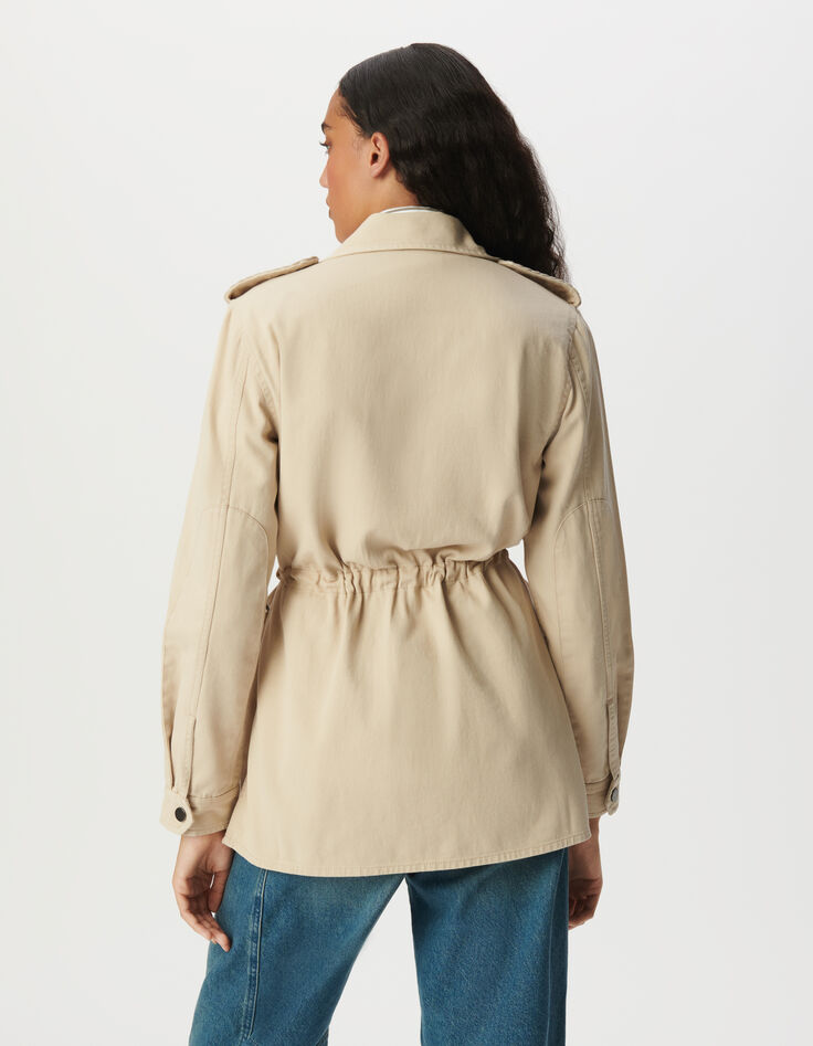 Veste saharienne beige broderies épaules Femme-3