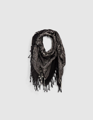 Men’s black bandana and skull motif scarf - IKKS