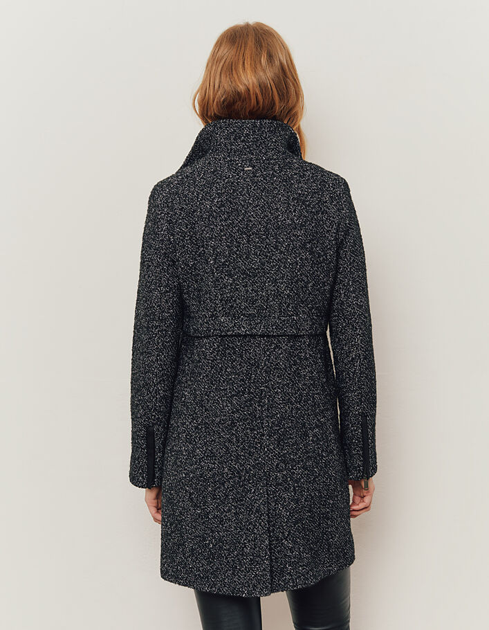 Women’s black coated wool long straight coat - IKKS