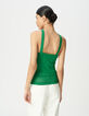 Top à bretelles vert tricot fin col croisé-3