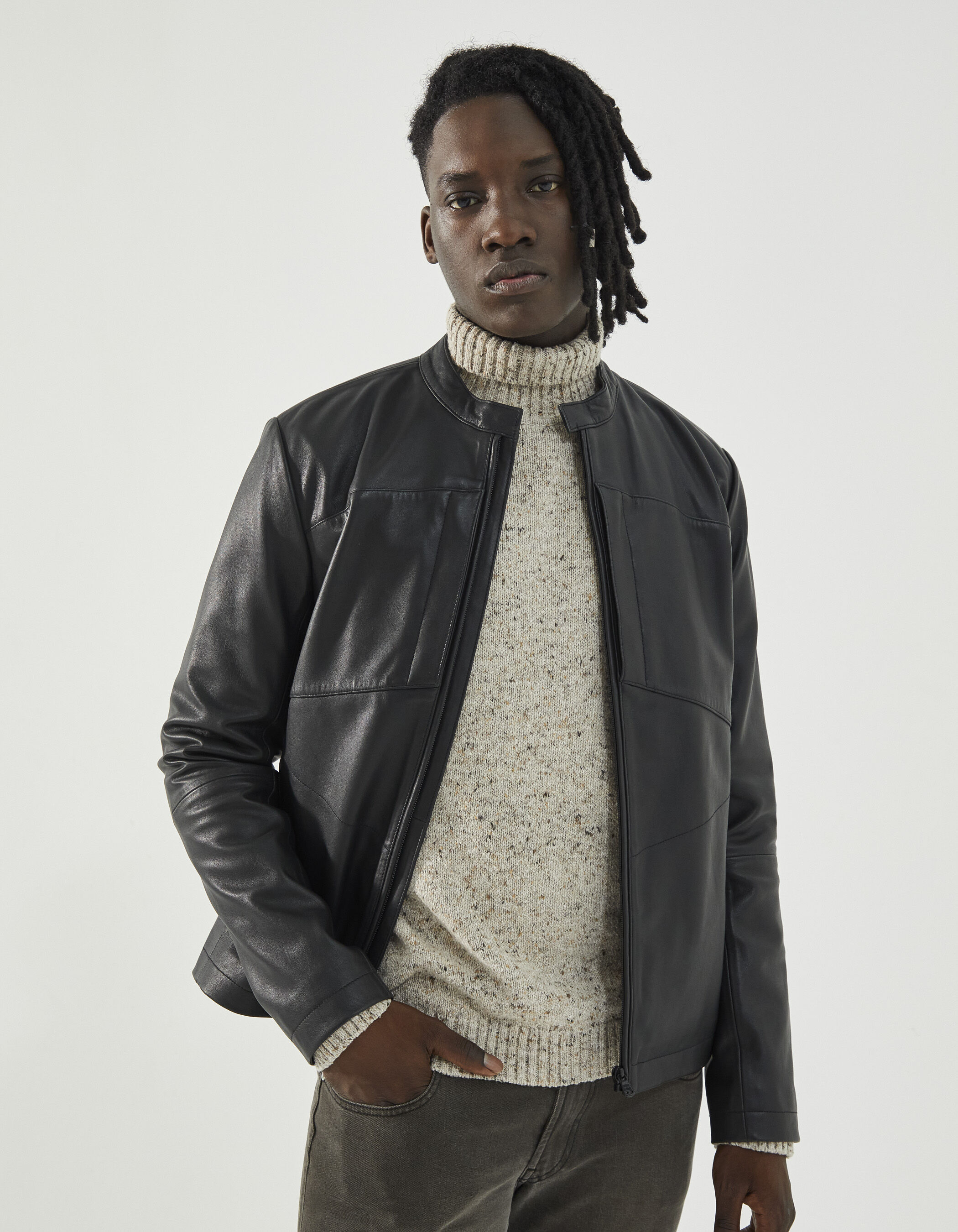 Men's black leather WATER REPELLENT jacket