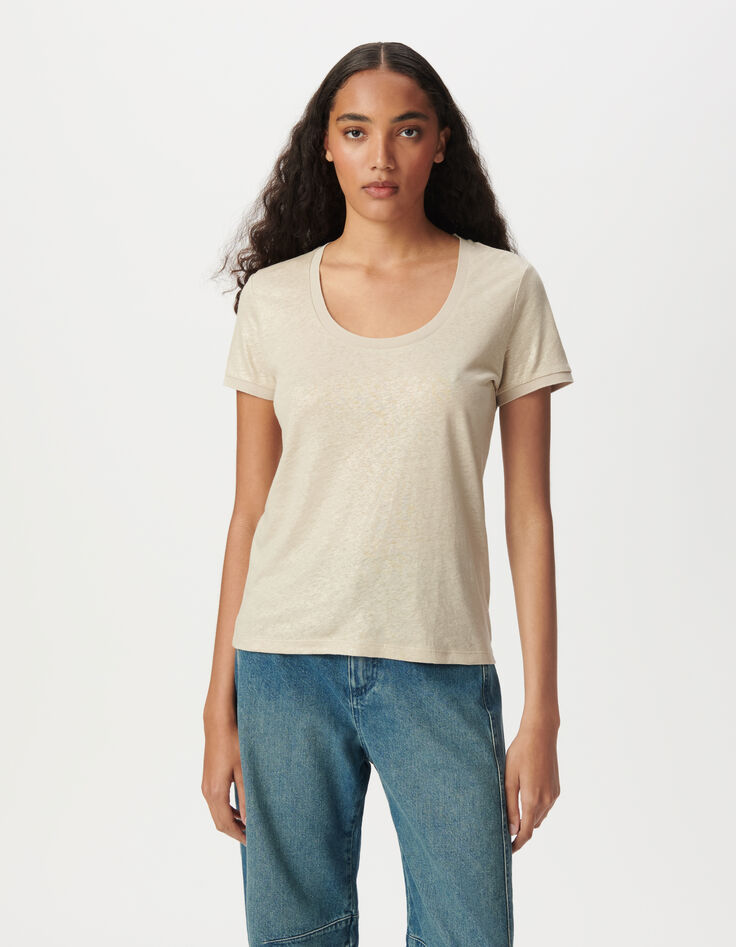 Beiges Kurzarm-T-Shirt irisierend-2 Beiges Kurzarm-T-Shirt irisierend-2