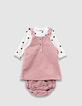 Ensemble t-shirt blanc, robe et bloomer roses bébé fille-1