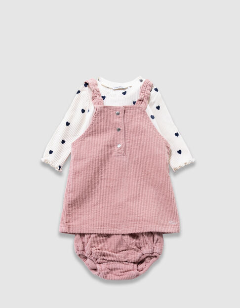 Ensemble t-shirt blanc, robe et bloomer roses bébé fille - IKKS