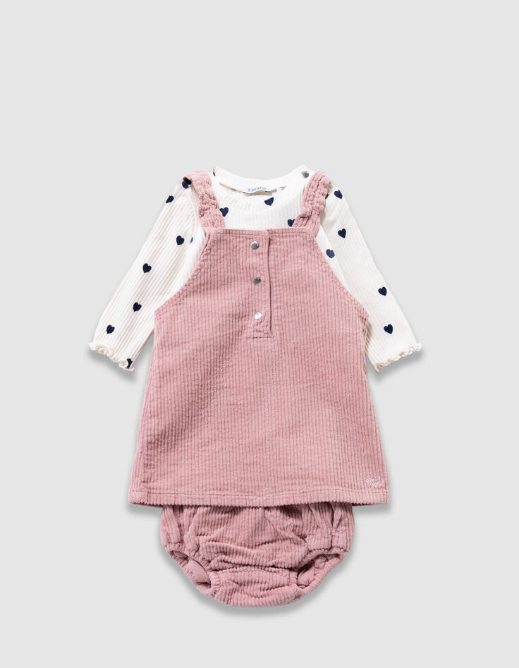 Ensemble t-shirt blanc, robe et bloomer roses bébé fille-1