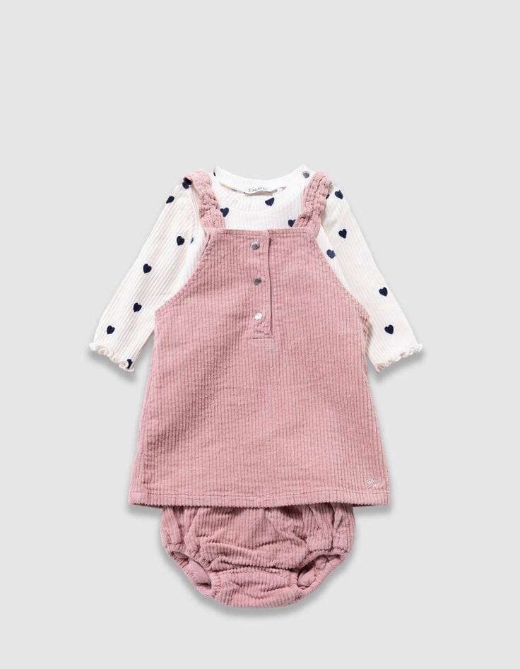 Ensemble t-shirt blanc, robe et bloomer roses bébé fille-1 Ensemble t-shirt blanc, robe et bloomer roses bébé fille-1