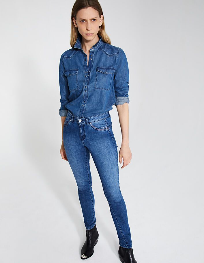 Women’s blue mid-high 7/8 sculpt-up slim jeans-1
