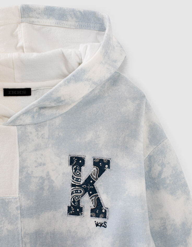 Sweat bleu tie and dye et &eacute;cru &agrave; capuche gar&ccedil;on -4
