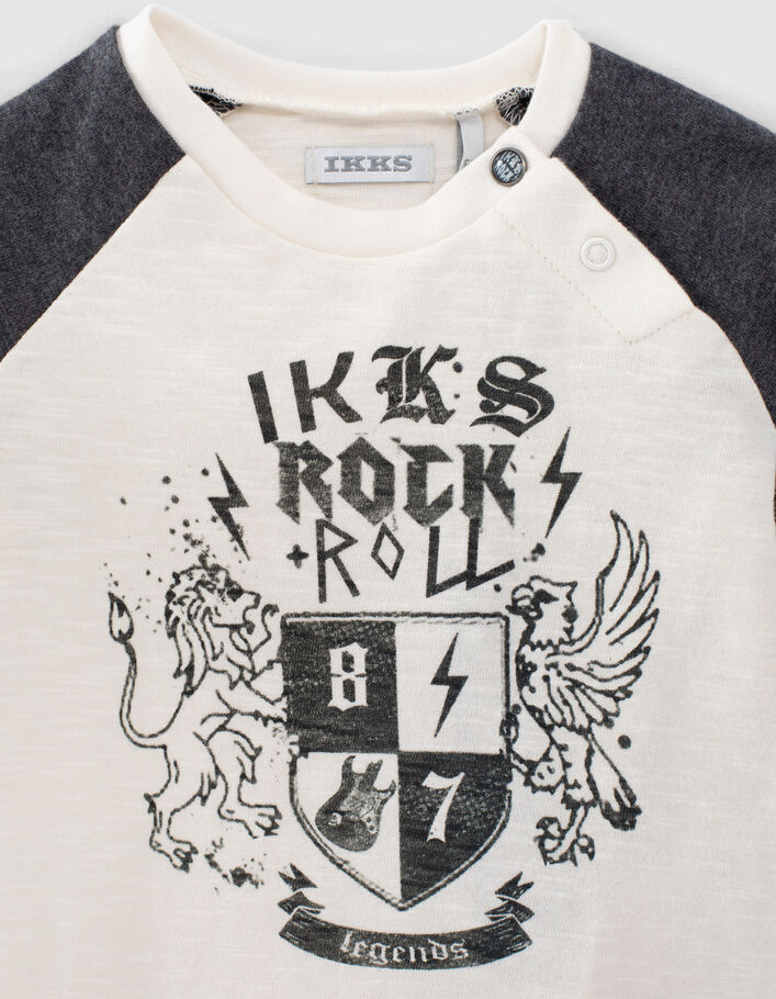 Ecru T-shirt biokatoen opdruk blazoen babyjongens  - IKKS