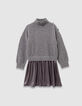 Girls’ grey knit and lamé mixed fabric dress-2