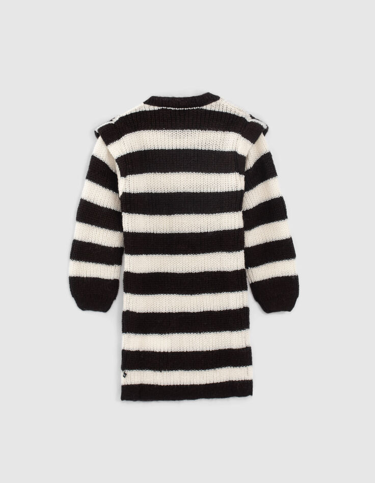 Schwarzes M&auml;dchenstrickkleid mit cremewei&szlig;en Streifen-3