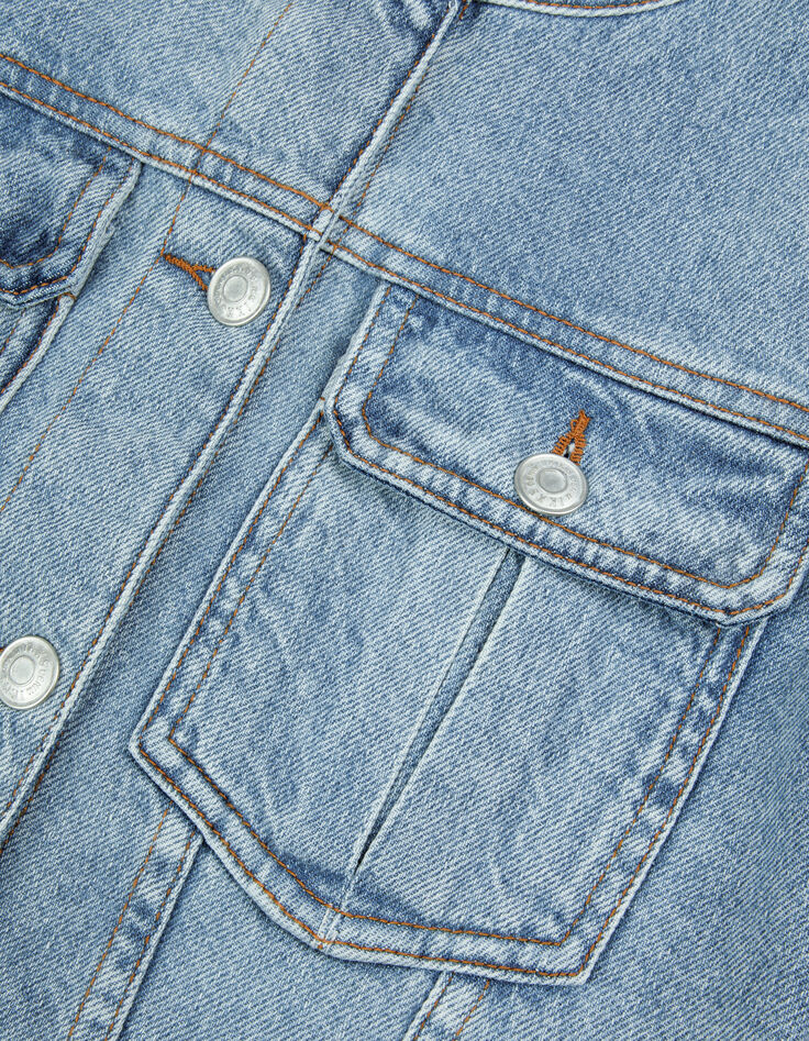 Veste en jean bleu col rond Femme-3