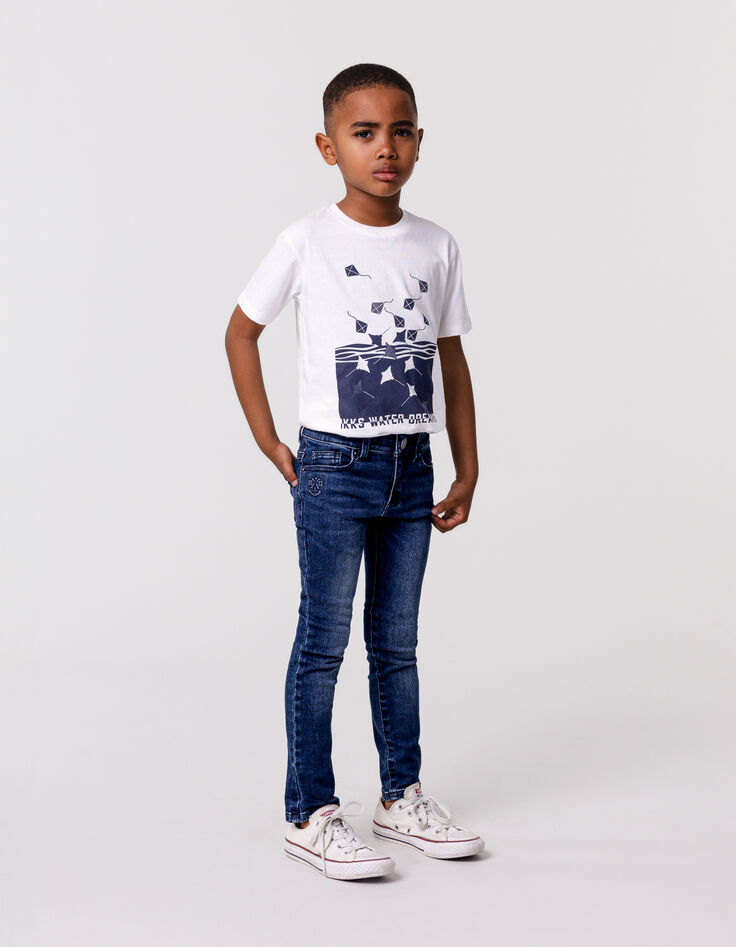 Blaue Jungen-Upcycling-SLIM-Jeans mit Prägemotiven-1