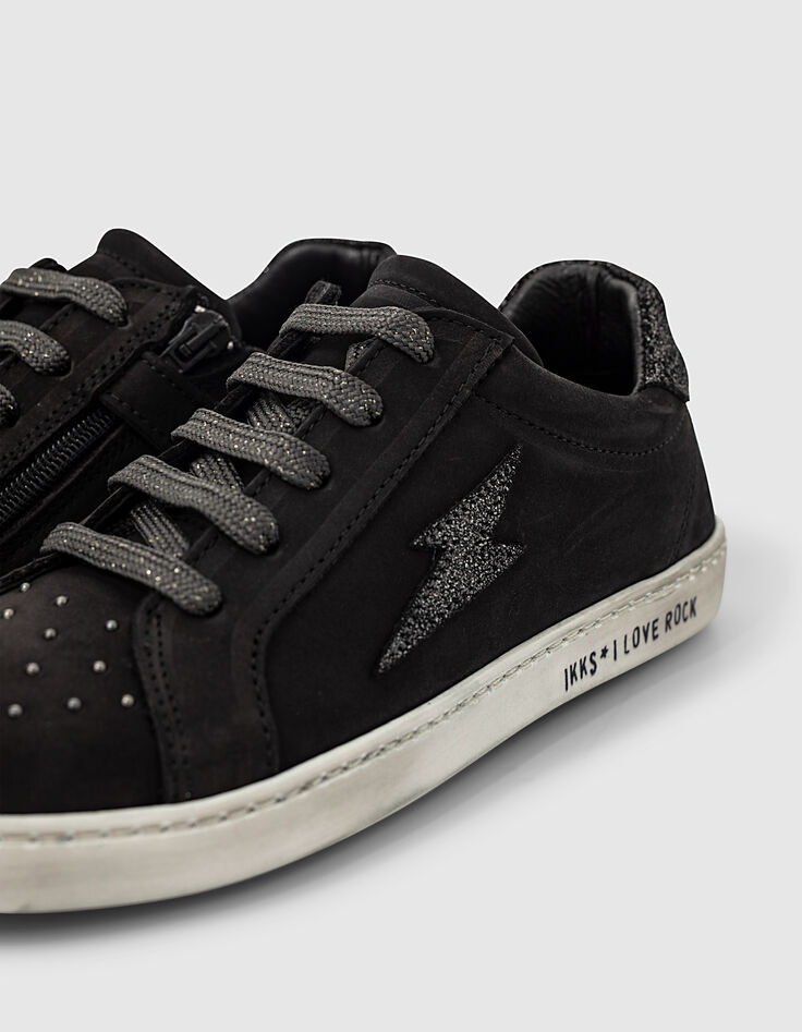 Schwarze Mädchen-Sneakers aus Veloursleder mit Nieten-2