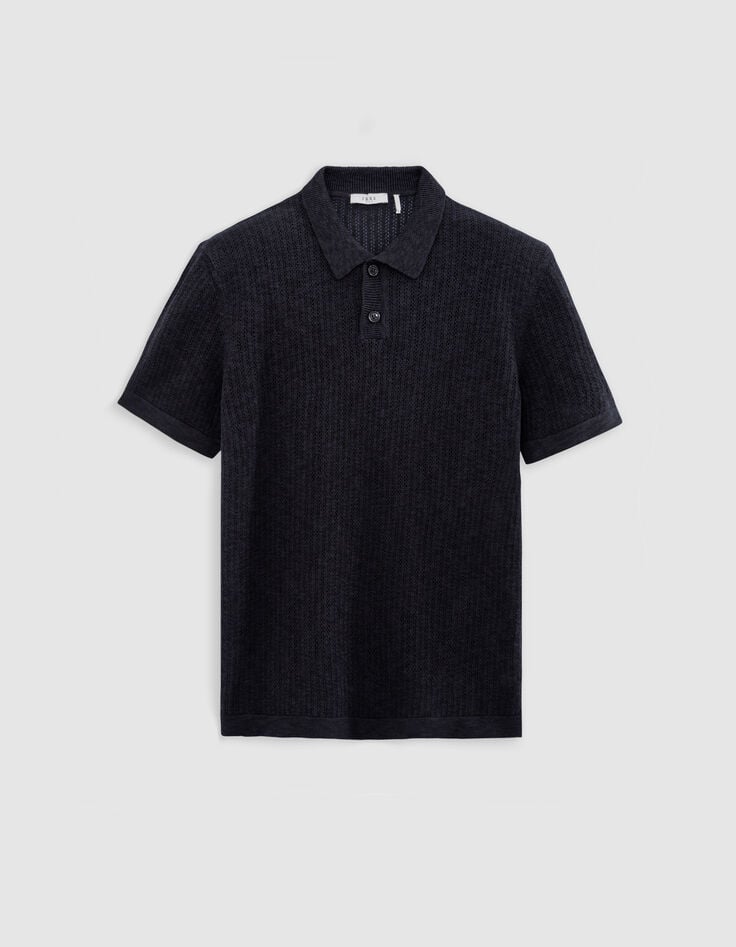 Men&rsquo;s black decorative openwork knit polo shirt-5