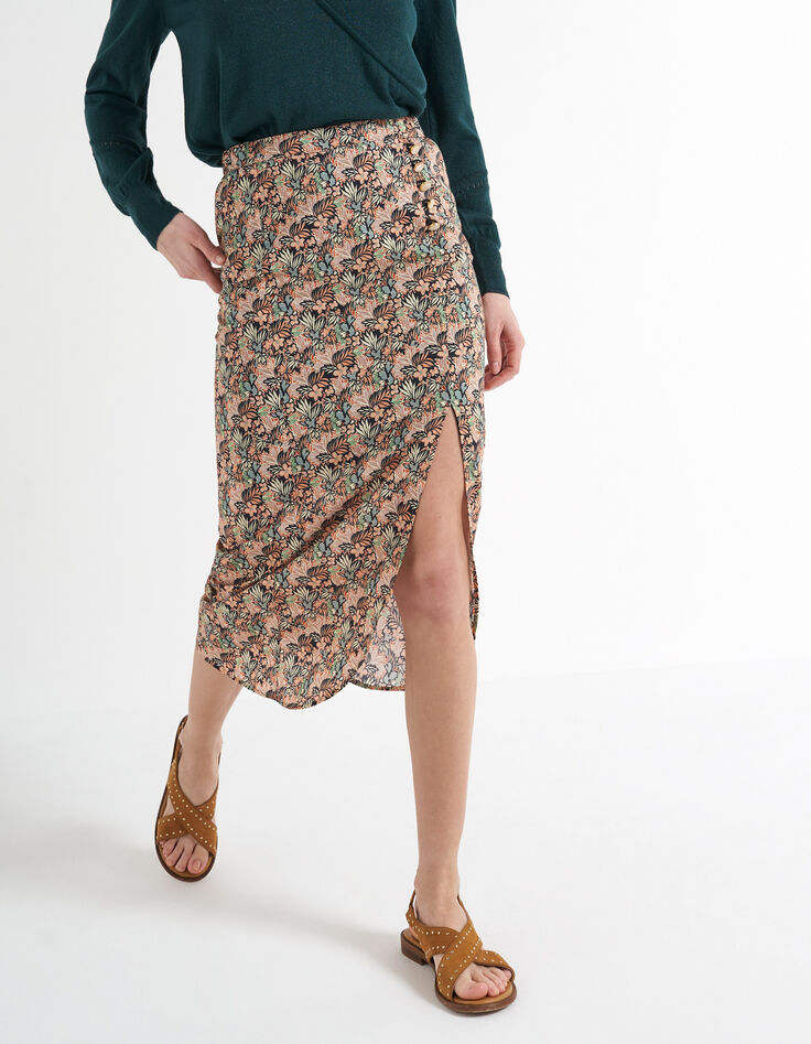 I.Code copper plant print long slit skirt-1 I.Code copper plant print long slit skirt-1