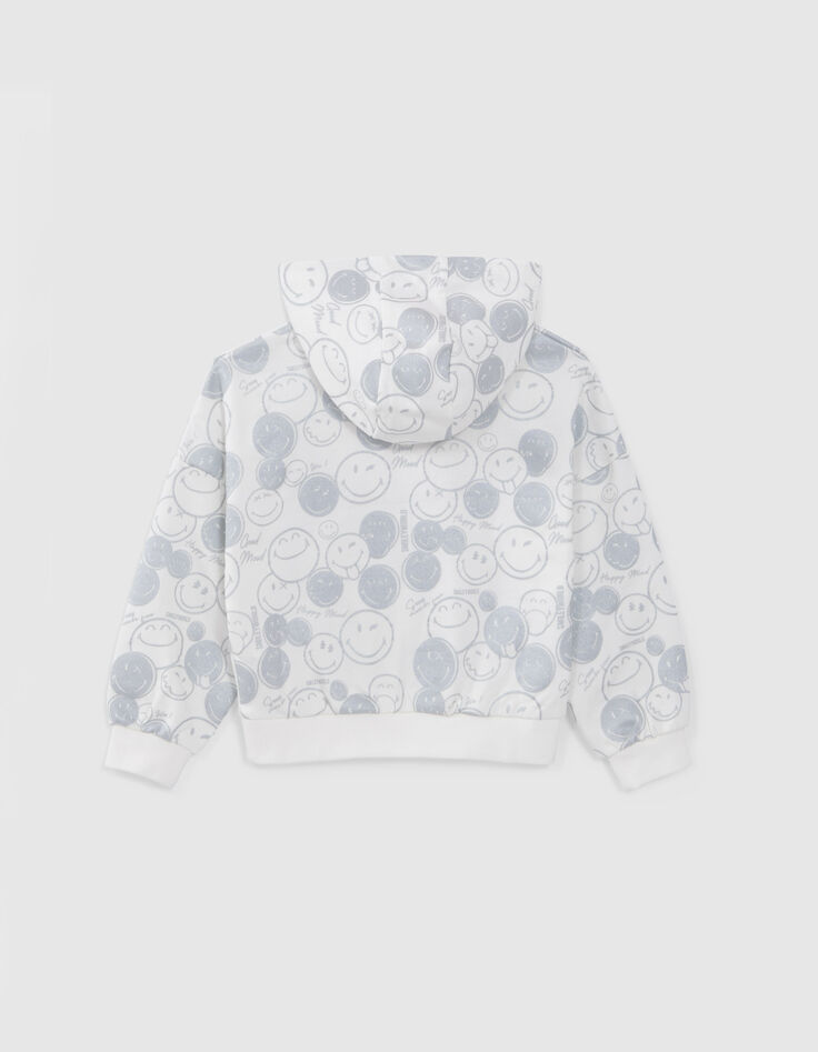 Girls’ white hoodie with silver all-over SMILEYWORLD print-3