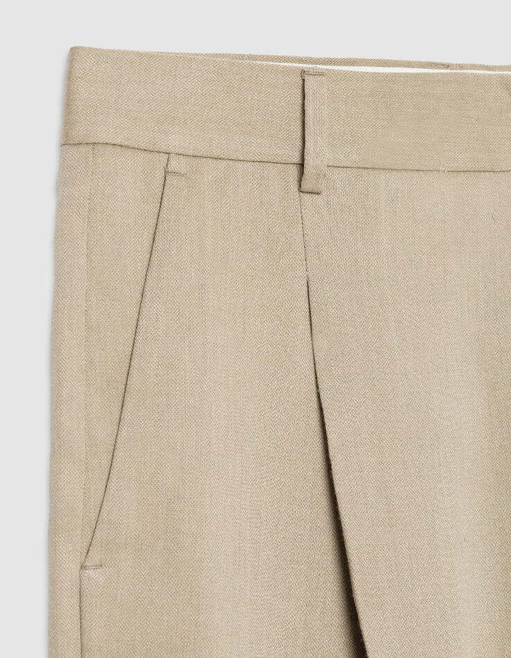 Men's dark beige linen blend suit pants-5