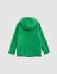 Boy's green zipped cardigan, slogan embroidered on back-3