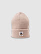 Boy's beige knitted hat with lapels-1