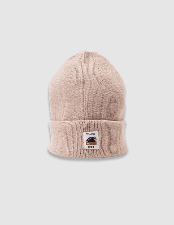 Boy's beige knitted hat with lapels-1 Boy's beige knitted hat with lapels-1