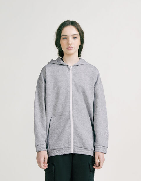 Girls’ grey zipped hooded oversize cardigan - IKKS