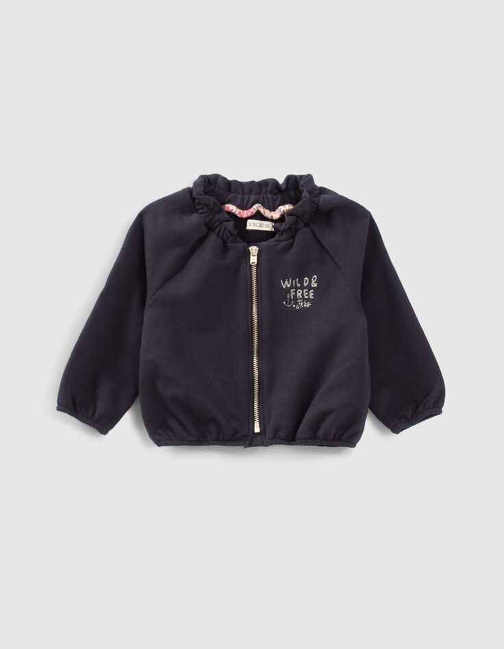Baby girls’ navy cardigan with elasticated collar-1