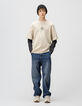 Camiseta beige algodón mangas trampantojo niño-1
