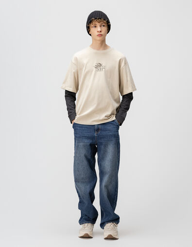 Camiseta beige algodón mangas trampantojo niño - IKKS