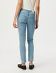 Blaue Slim-Damenjeans hoher Bund 7/8.-Dekor Stick-5
