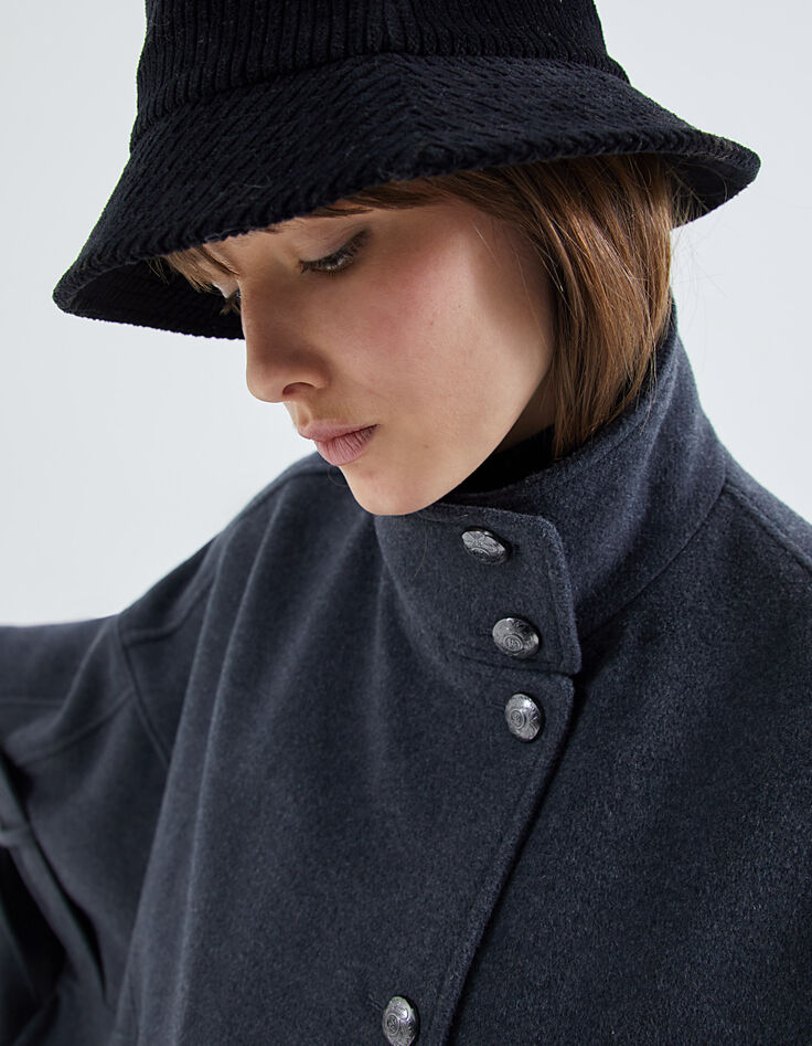 Cape grise en majorité laine boutons officiers femme-4
