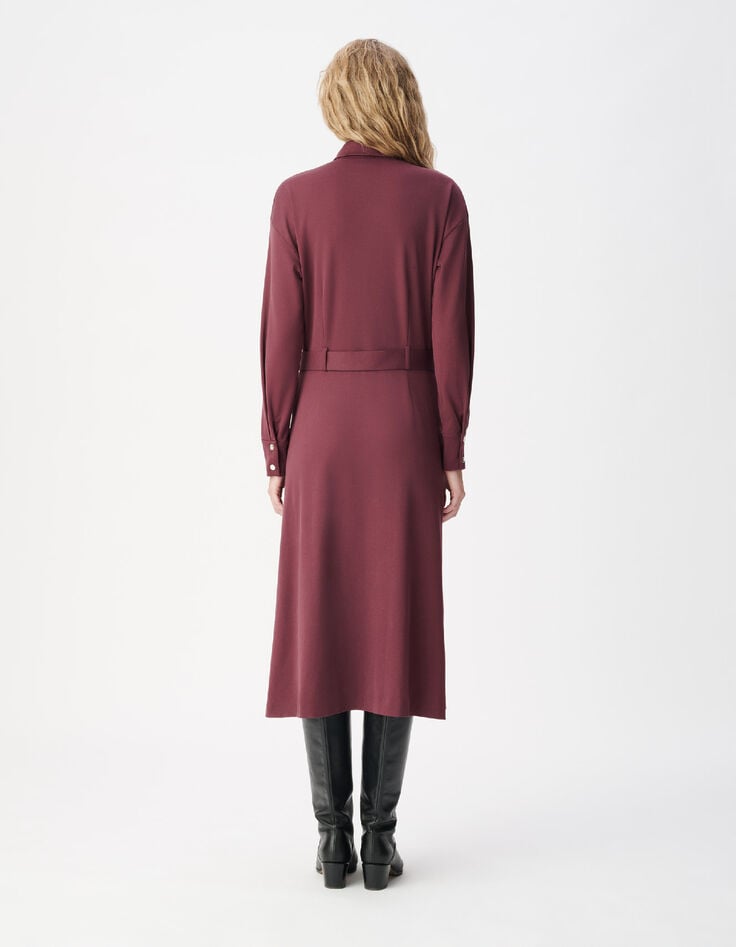 Bordeauxrode gebreide shirtjurk voor dames met riem-3