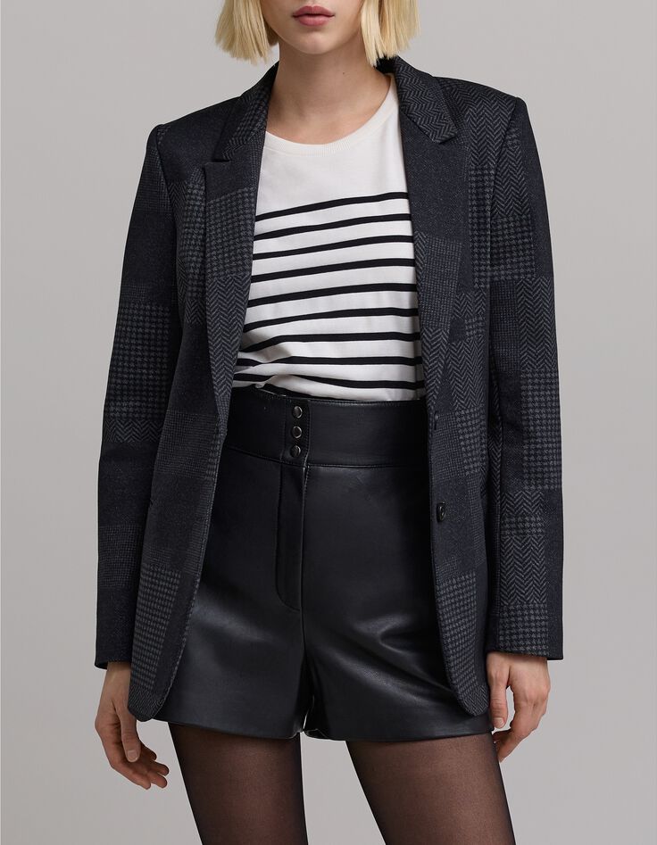Women's patchwork effect grey Milano knit costume jacket-2 Women's patchwork effect grey Milano knit costume jacket-2