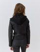 Zwart leren jasje bikerstijl afneembaar beleg Dames-4