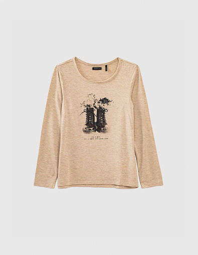 Tee-shirt beige moyen visuel boots et fleurs fille - IKKS