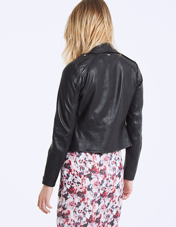 Schwarze Lederjacke mit Lochmuster-3