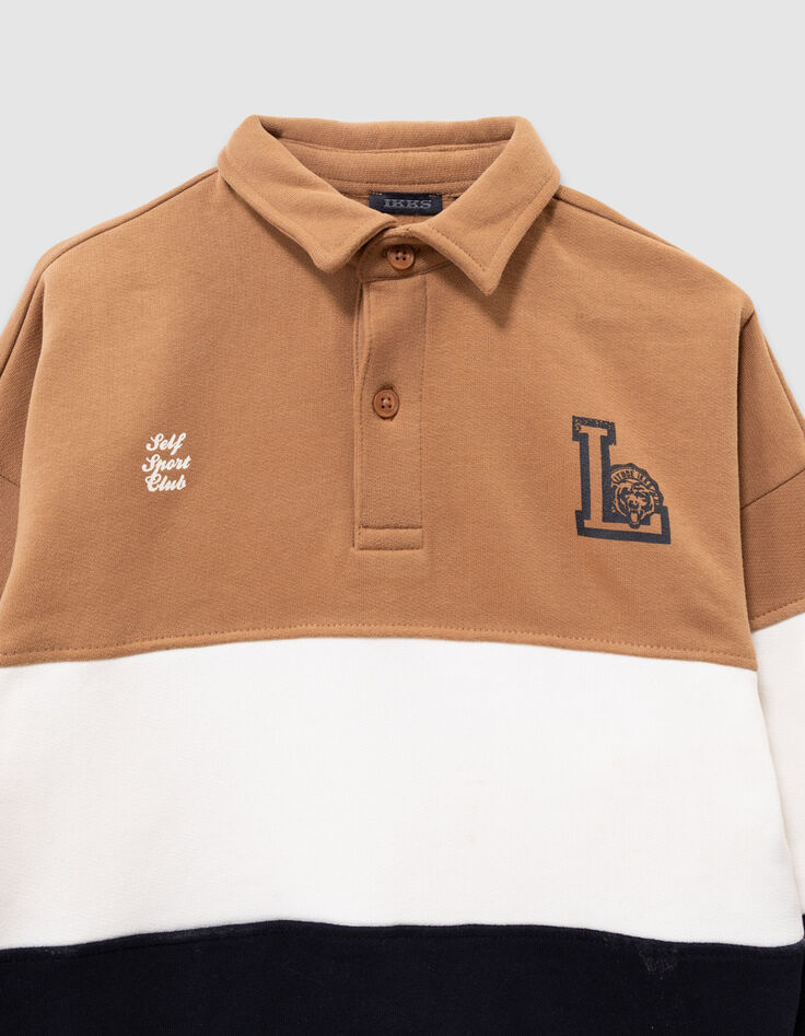 Sweat camel, écru et marine coton bio col polo garçon-5 Sweat camel, écru et marine coton bio col polo garçon-5