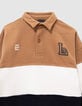 Sweat camel, écru et marine coton bio col polo garçon-5 Sweat camel, écru et marine coton bio col polo garçon-5
