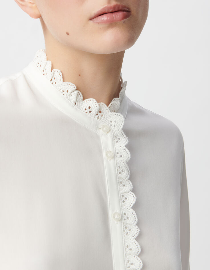 Wei&szlig;es Hemd f&uuml;r Damen mit bestickter Spitze-5