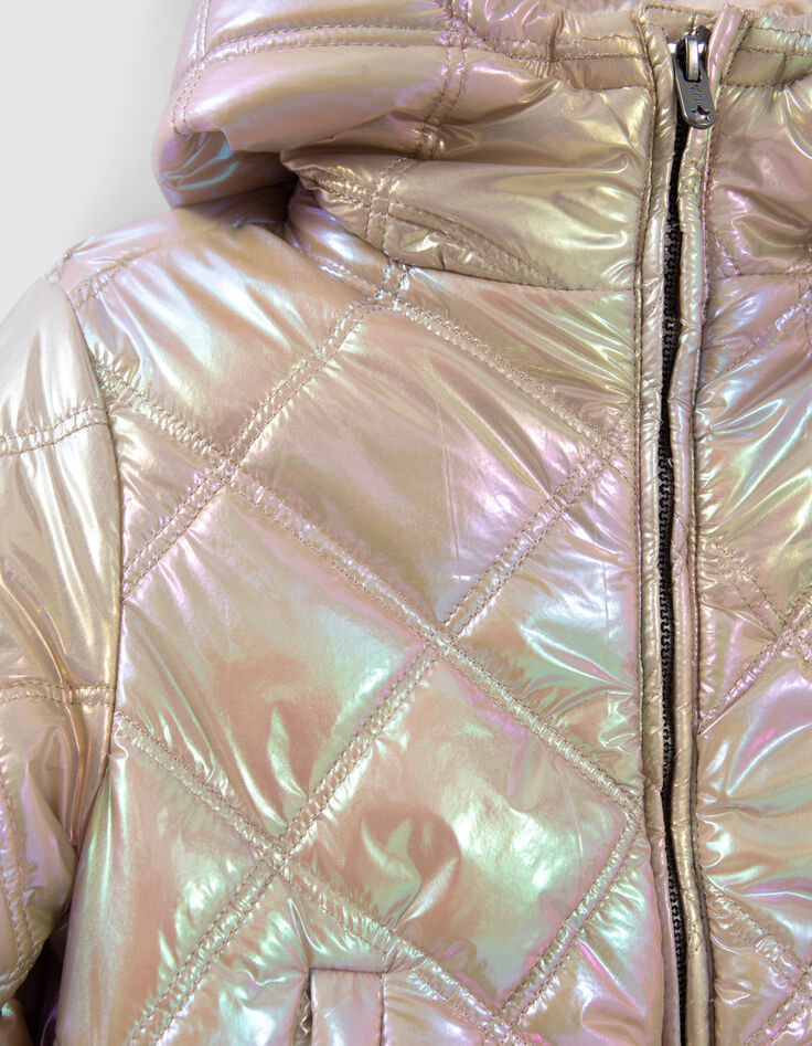 Beige irisierende Mädchensteppjacke-5