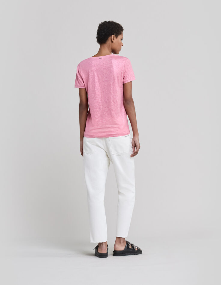 Tee-shirt soft rose maille lin paillet&eacute;e Femme-5