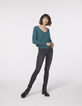 Pull vert col V laine mousseuse métallisée femme-6