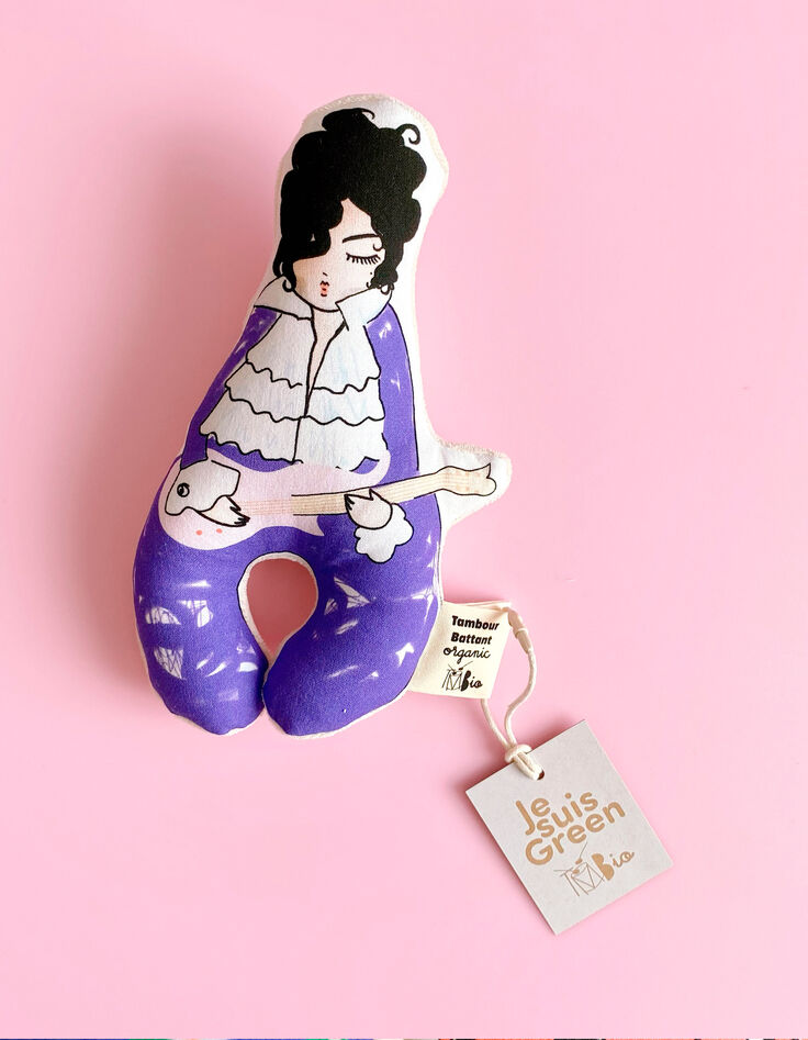 TAMBOUR BATTANT Mr Purple organic cotton rattle-1