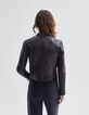 Women’s chocolate leather jacket with zipped pockets-2