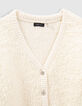 Girls&rsquo; ecru mixed fabric knit cardigan-2