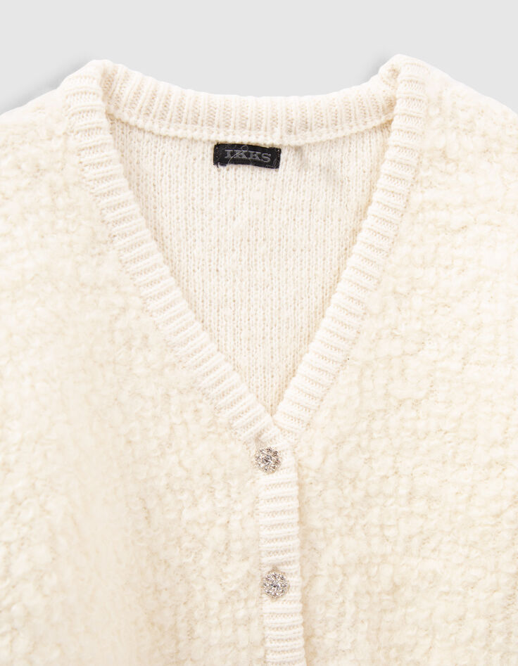 Girls&rsquo; ecru mixed fabric knit cardigan-2
