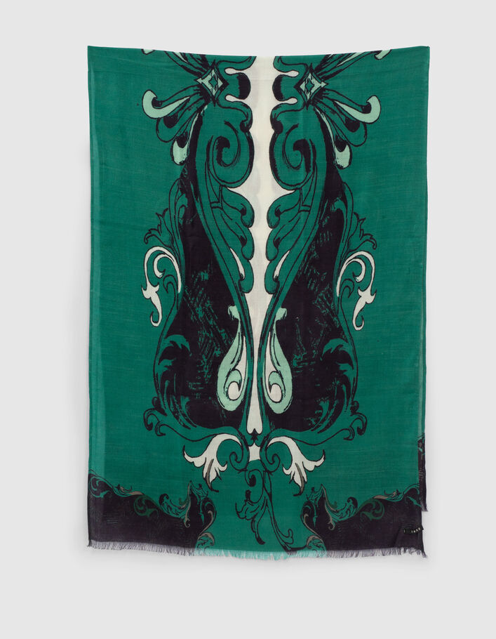 Women’s baroque print wool and cotton blend scarf-2